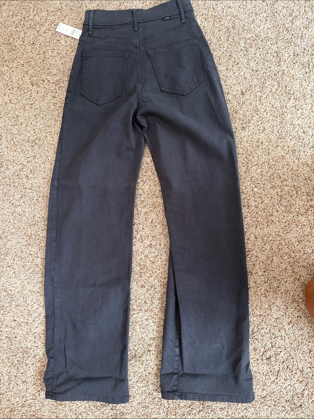 MOTHER Washed Black Denim Back-Pocket Baby Barrel Jeans, new with tags!